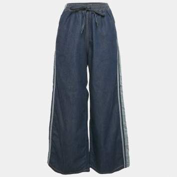 Pre Owned Christian Dior Blue Denim Wide Leg Pants S