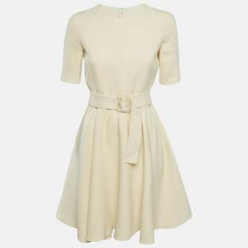 Pre Owned Christian Dior Cream Wool Flared Short Dress M