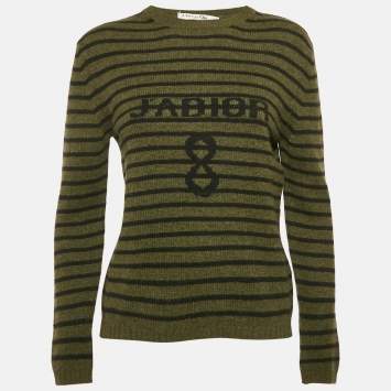 Dior Green Striped Cashmere Long Sleeve Sweater S
