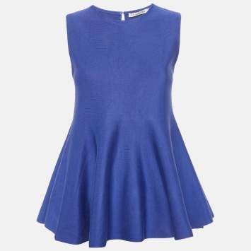Dior Blue Knit Flared Sleeveless Top M