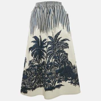 Dior Navy Blue Jacquard Midi Skirt S