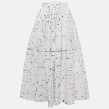 Dior White Printed Cotton Midi Skirt S