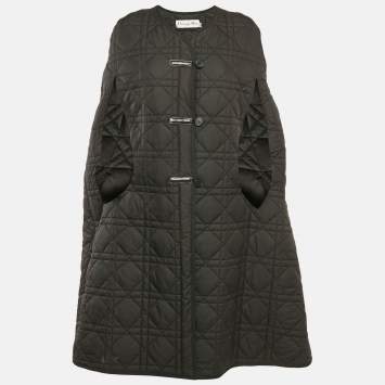 Christian Dior Black Technical Taffeta Oversized Macrocannage Cape S