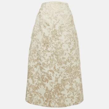 Christian Dior White & GolD Brocade Pencil Skirt S