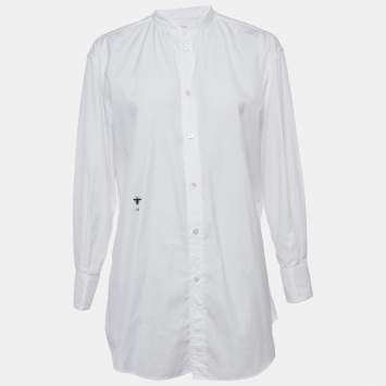 Pre Owned Christian Dior White Bee Embroidery Cotton Button Front Shirt S