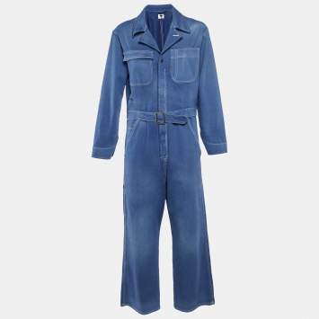 Dior Blue Denim Washed Denim Wide Leg Jumpsuit M