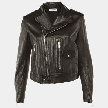 Dior Black Leather Stud Detail Zip-Up Rider Jacket S