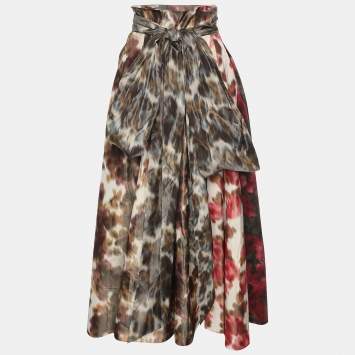 Dior Multicolor Printed Silk Belted Maxi Skirt M