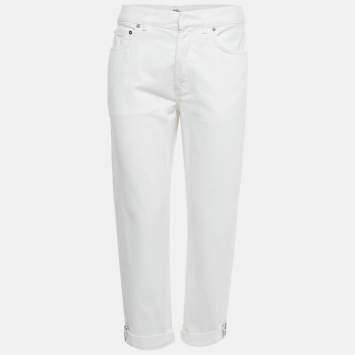 Pre Owned Christian Dior White Denim Folded Hem Jeans M Waist 28"