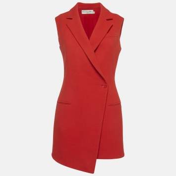 Pre Owned Christian Dior Red Wool Sleeveless Mid-Length Coat M