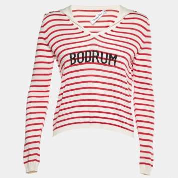 Pre Owned Dior White/Red Bodrum Striped Silk Knit Jumper M