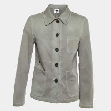 Pre Owned Dior Grey Denim Logo Embroidered Button Front Jacket M