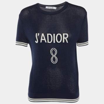 Pre Owned Dior Navy Blue J'Adior 8 Intarsia Knit Crew Neck Jumper S