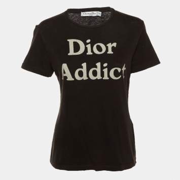 مملوكة مسبقًا Dior Black Dior Addict Cotton & Linen Crew Neck T-Shirt S