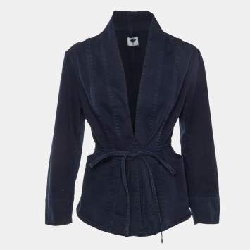 Pre Owned Dior Navy Blue Cotton Tie Front Jacket M