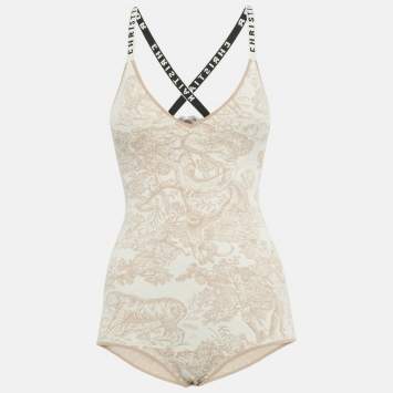 Pre Owned Dior Beige Toile de Jouy Knit Dioriviera One-Piece Swimsuit S