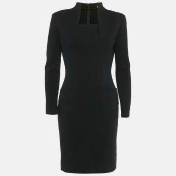 Pre Owned Christian Dior Vintage Black Stretch Knit Midi Dress M