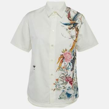 Pre Owned Christian Dior Off White Dior Jardin D'Hiver Print Cotton Silk Shirt S