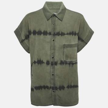Pre Owned Christian Dior Khaki Tie-Dye Cotton Oversized Shirt L