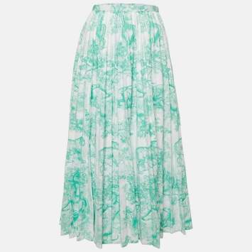 Pre Owned Dior Green/White Toile de Jouy Cotton Dioriviera Flared Skirt M