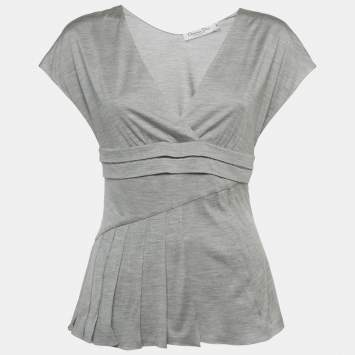 Pre Owned Christian Dior Boutique Grey Jersey Pleated Top M