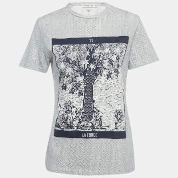 Pre Owned Christian Dior White La Force Print Cotton T-Shirt S 