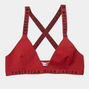 Pre Owned Christian Dior Red Logo Knit Bralette Top XS