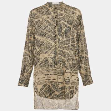 Pre Owned Christian Dior Beige Plan de Paris Print Cotton High Low Shirt M