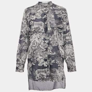 Pre Owned Christian Dior Navy Blue Jungle Print Cotton Tunic M