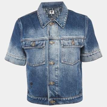 Pre Owned Dior Blue Faded Denim Short Sleeve Jacket L