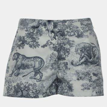 Pre Owned Dior White/Blue Toile de Jouy Cotton & Silk Shorts M