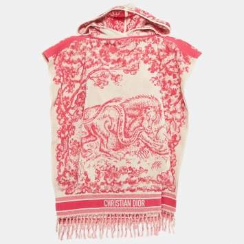 مملوكة مسبقًا Christian Dior Pink Terry Cotton Toile de Jouy Hooded Poncho One Size