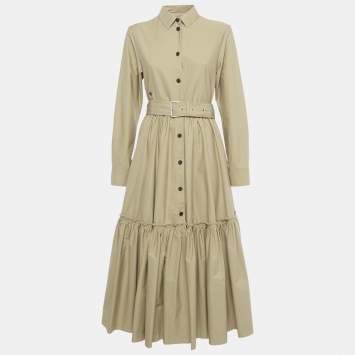 Pre Owned Christian Dior Beige Cotton Flared Shirt Midi Dress M