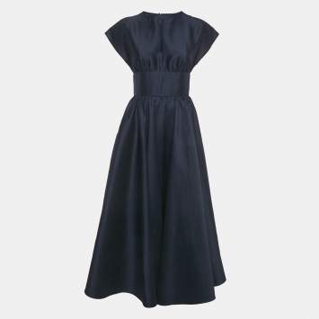 Pre Owned Christian Dior Midnight Blue Wool Blend Flared Maxi Dress M