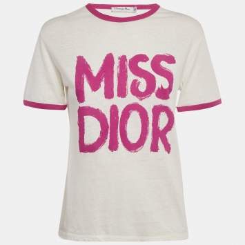 Pre Owned Christian Dior White Printed Jersey Crewneck T-Shirt S