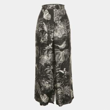 Pre Owned Christian Dior Black Toile de Jouy Print Crepe Trousers M