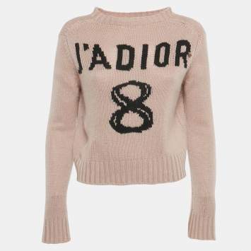 Pre Owned Christian Dior Pink J'Adior Intarsia Rib Knit Sweater S