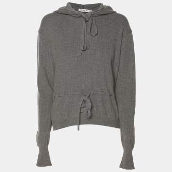 Pre Owned Dior Grey Rib Knit Hoodie Tops M