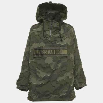 مملوكة مسبقًا Dior Green Camouflage Synthetic Fil Coupe Anorak Hooded Jacket XS 