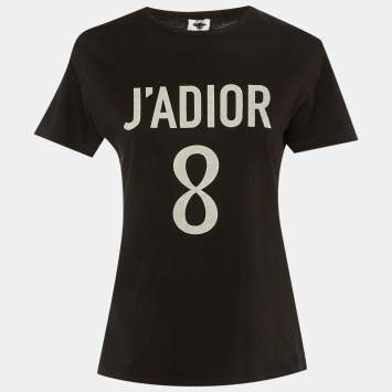 Pre Owned Dior Black J'Adior Print Cotton & Linen Crew Neck T-Shirt S 
