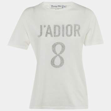 Pre Owned Christian Dior White J'ADIOR  Print Cotton T-Shirt M