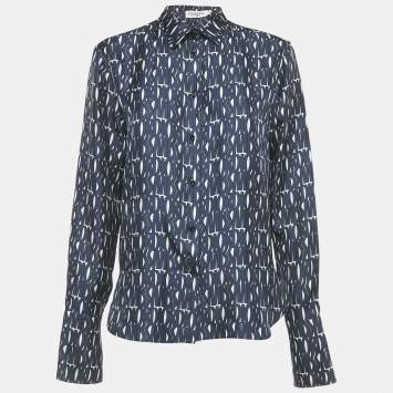 Pre Owned Christian Dior Blue/White Printed Silk Shirt M