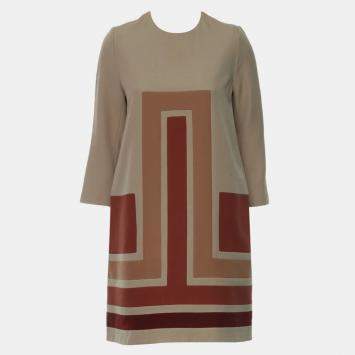 Pre Owned Dior Beige Geometric Midi Dress L