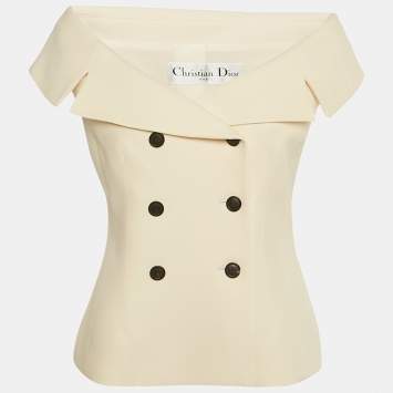 مملوكة مسبقًا توب كريستيان ديور صوف كريم مزدوج الصدر مقاس كبير (لارج)