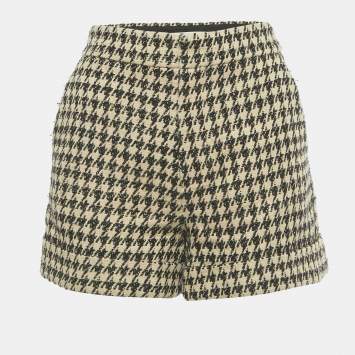 Pre Owned Christian Dior Cream/Black Houndstooth Jacquard Shorts S