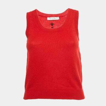 مملوكة مسبقًا Christian Dior Red Cashmere Knit Tank Sweater L