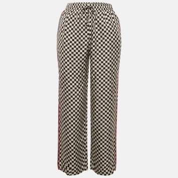 Pre Owned Christian Dior Black/White Heart Checkered Silk Trousers L