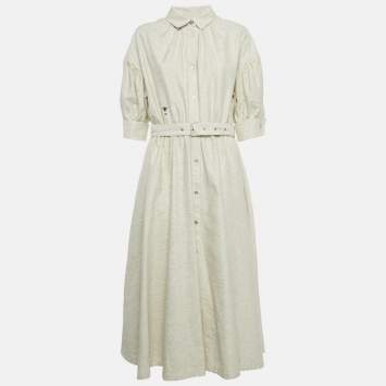 Pre Owned Dior Beige /Gold CD Embroidered Cotton Blend Midi Dress M  