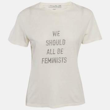 مملوكة مسبقًا Christian Dior Off-White Printed Jersey T-Shirt XS