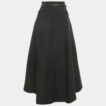 Pre Owned Christian Dior Black Wool Blend Midi Skirt XL